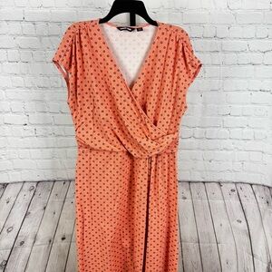Lands’ End Coral Printed Cap Sleeve Maxi Length Dress Size Large